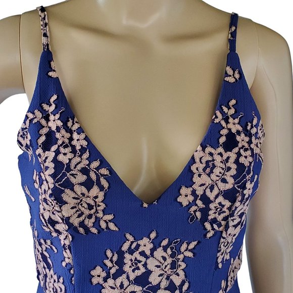 Minuet Fitted Bodycon Dress Women's S Blue V Neck Spaghetti Strap Lined Zipper - Picture 7 of 15